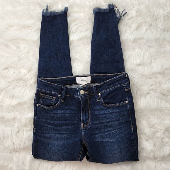 AZ jeans Denim - A2 Factory Distressed Raw Hem Skinny Fit Mid Rise Dark Wash Jeans Size 3